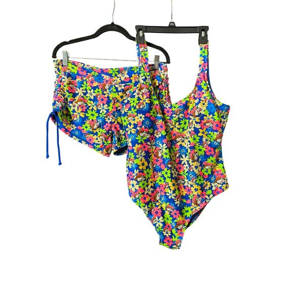 Bucees Floral One Piece Swimsuit and Shorts Set - Picture 1 of 6